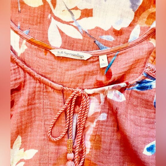 Soft Surrounding Blouse Gussy Floral Spring Summer Beach Resort Wear Women L - Picture 7 of 10